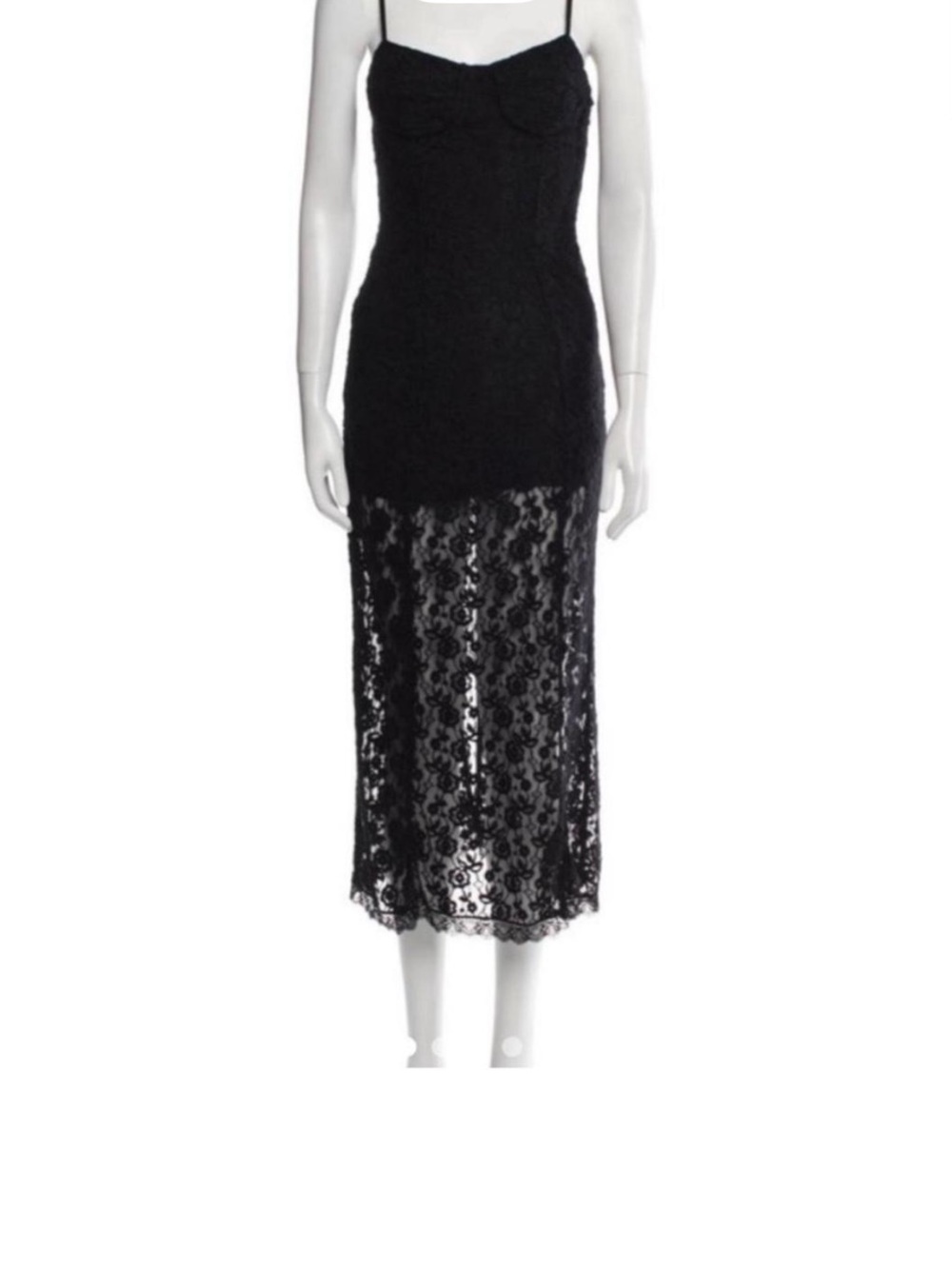 LoveShackFancy Black Lace Maxi Slip Dress